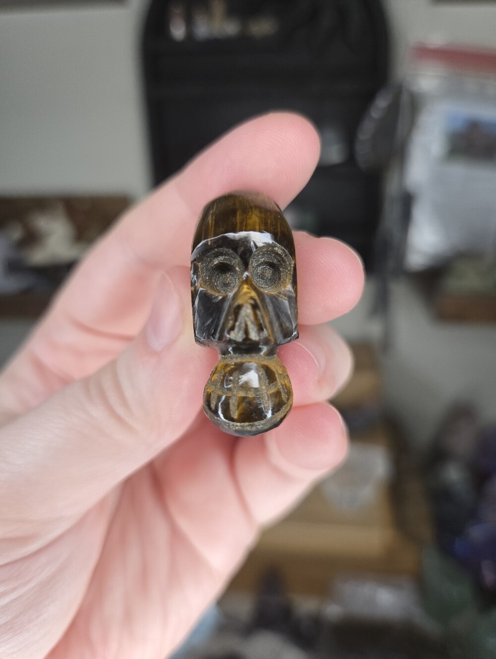 Hand Carved Tigers Eye Mini Crystal Skull